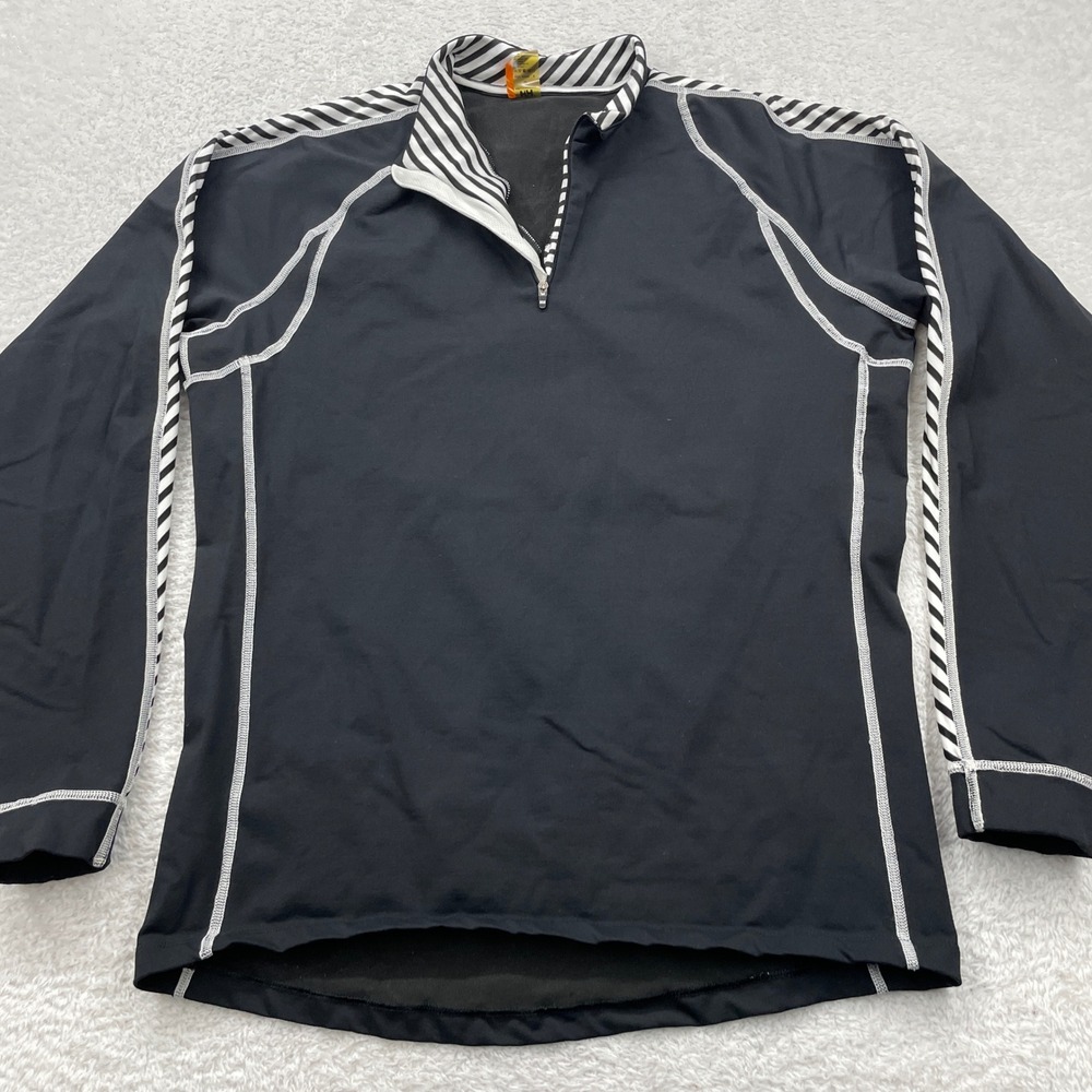 Helly Hansen Mens 1/4 Zip Pullover Black White Striped Trim Athletic Top